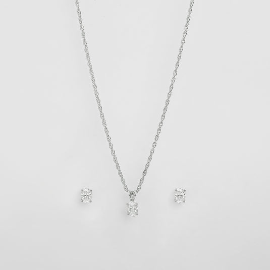 925 Silver Round Stone Pendant Set