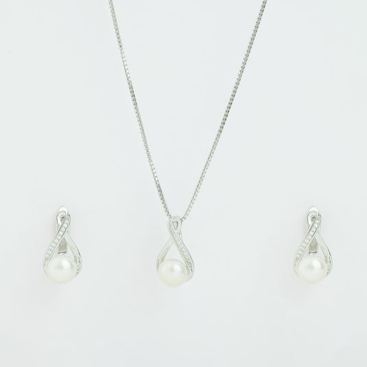 925 Silver Classic Pearl Drop Pendant Set