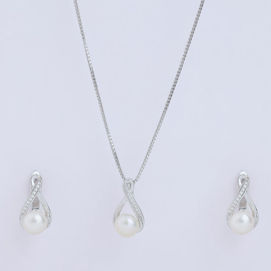 925 Silver Classic Pearl Drop Pendant Set