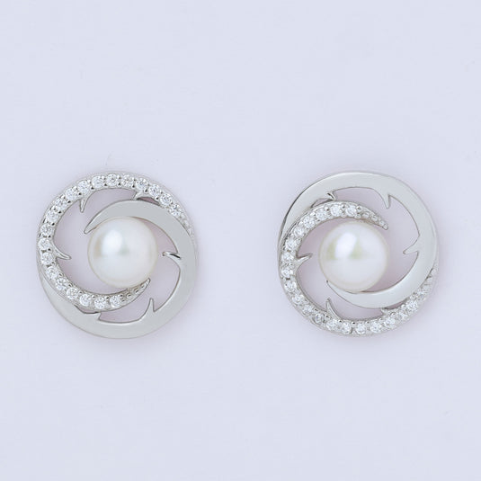 925 Silver Spiral Pearl Studded Earrings