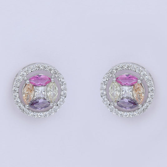 925 Silver Studded Open Circle Multicolour Earrings