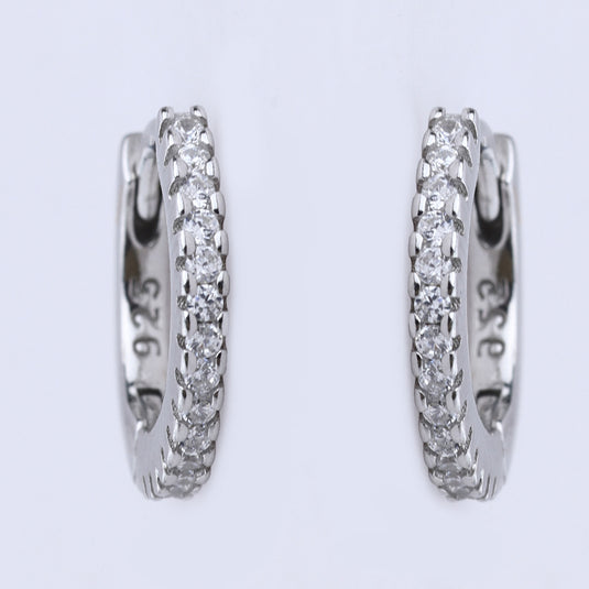 925 Silver Minimalist Studded Slim Hoop Earrings