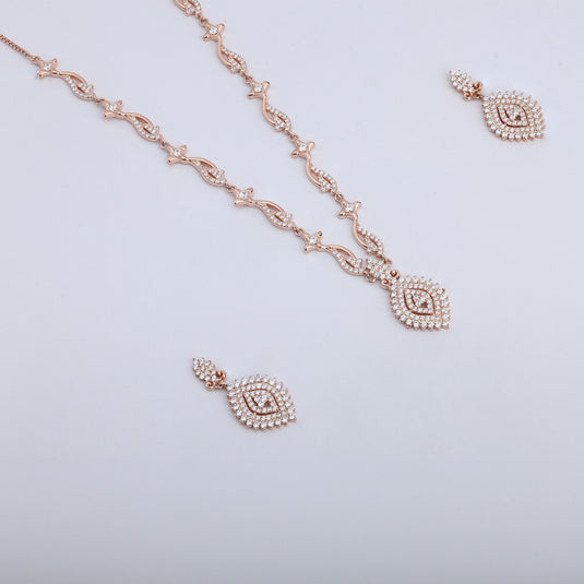 925 Silver Leaf Drop Necklace (Rose-Gold Finish)