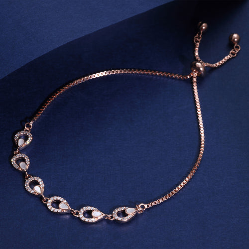 925 Silver Pear Drop Adjustable Bracelet (Rose-Gold Finish)