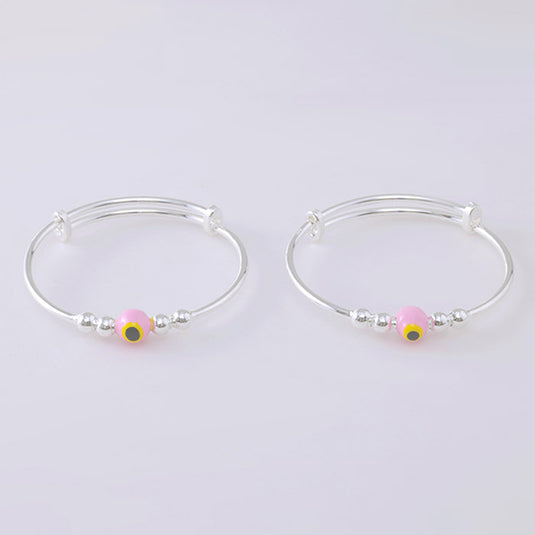 Tiny Pink Bead Silver Kada