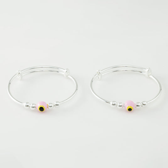 925 Silver Enamel Light Pink Evil Eye Baby Kada