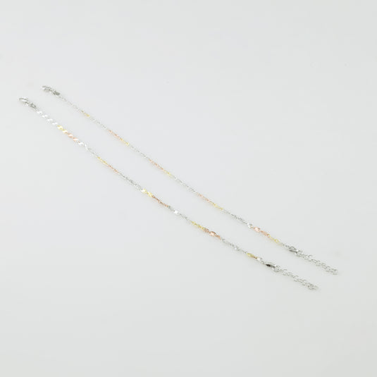 925 Silver Triple Tone Oval Linked Anklet