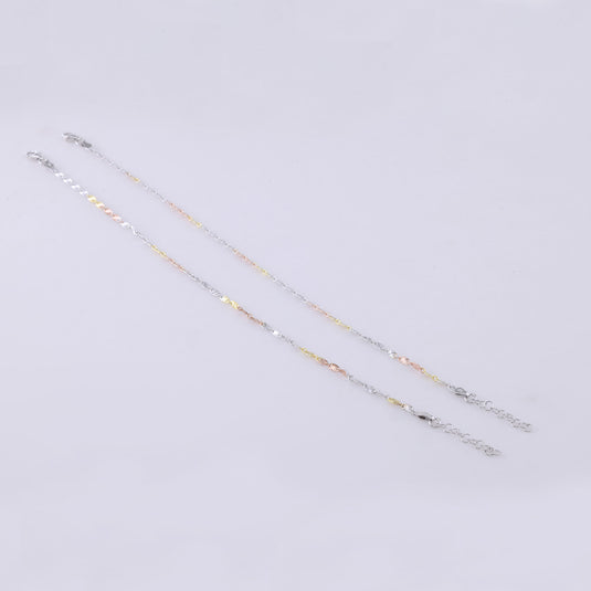 925 Silver Triple Tone Oval Linked Anklet