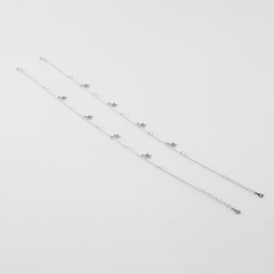 925 Silver Simple Star & Stone Charm Anklet