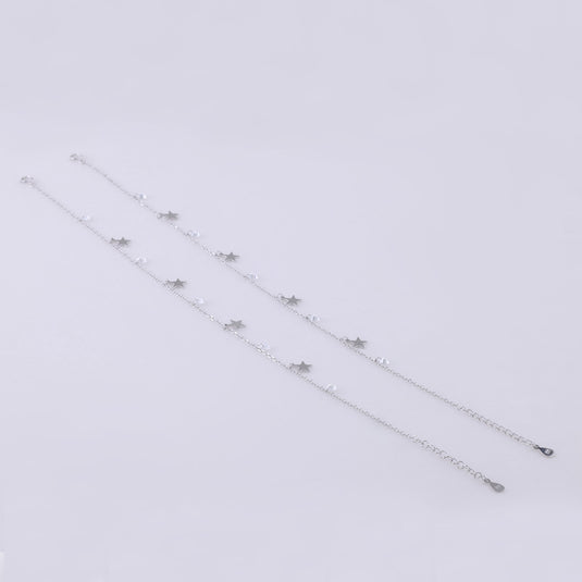 925 Silver Simple Star & Stone Charm Anklet