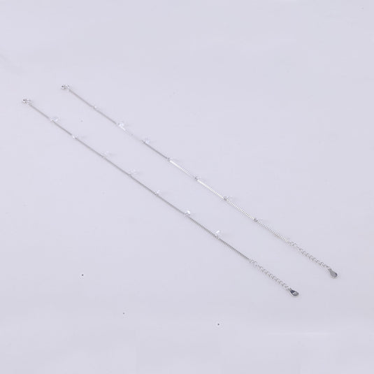 925 Silver Simple Stone Charm Anklet