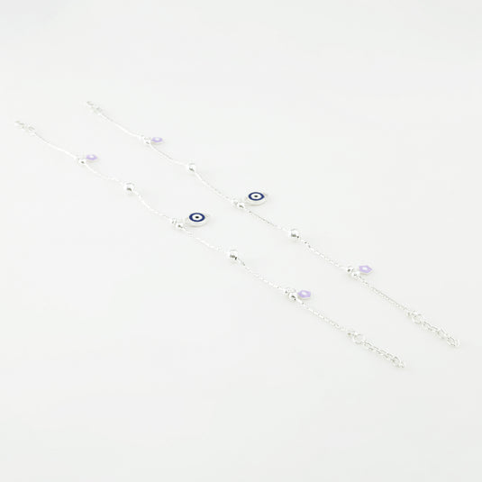 925 Silver Enamel Evil Eye & Lavendar Flower Anklet