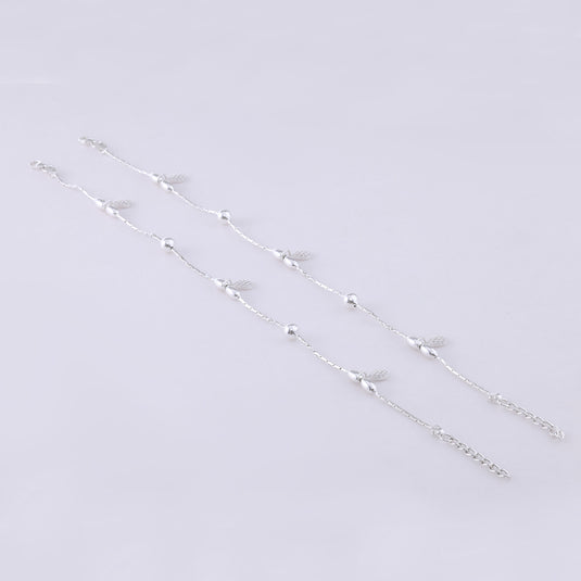 925 Silver Studded Pear Drop Charm Anklet