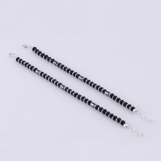 925 Silver Black Beaded Anklet