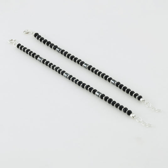 Double Line Black Beads Anklet