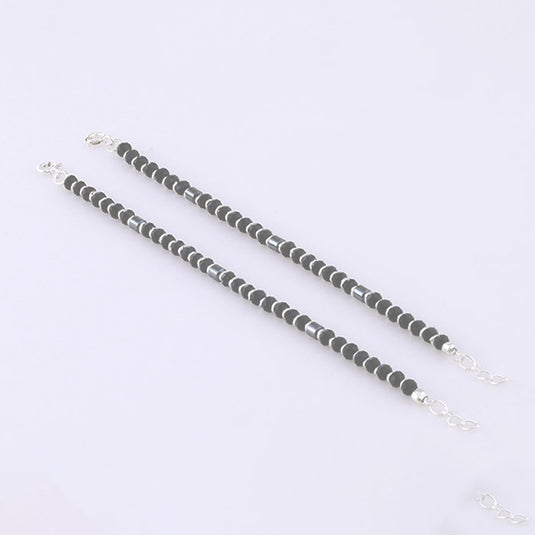 Double Line Black Beads Anklet