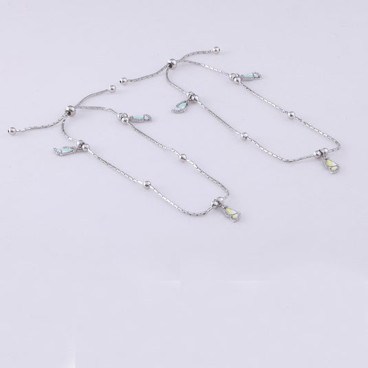 925 Silver Pastel Enamel Charm Adjustable Anklet