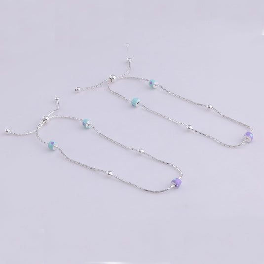 925 Silver Enamel Beads Adjustable Anklet