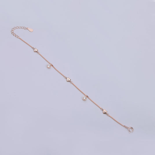 925 Silver Minimal Round Charms Bracelet (Rose-Gold Finish)